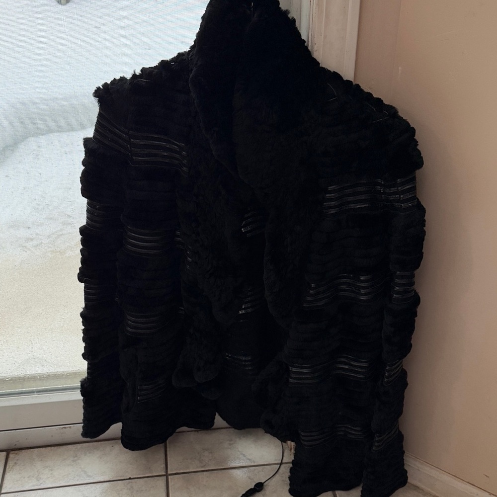 Mink fur Elegant Black Textured Women's sweater jacket for going out